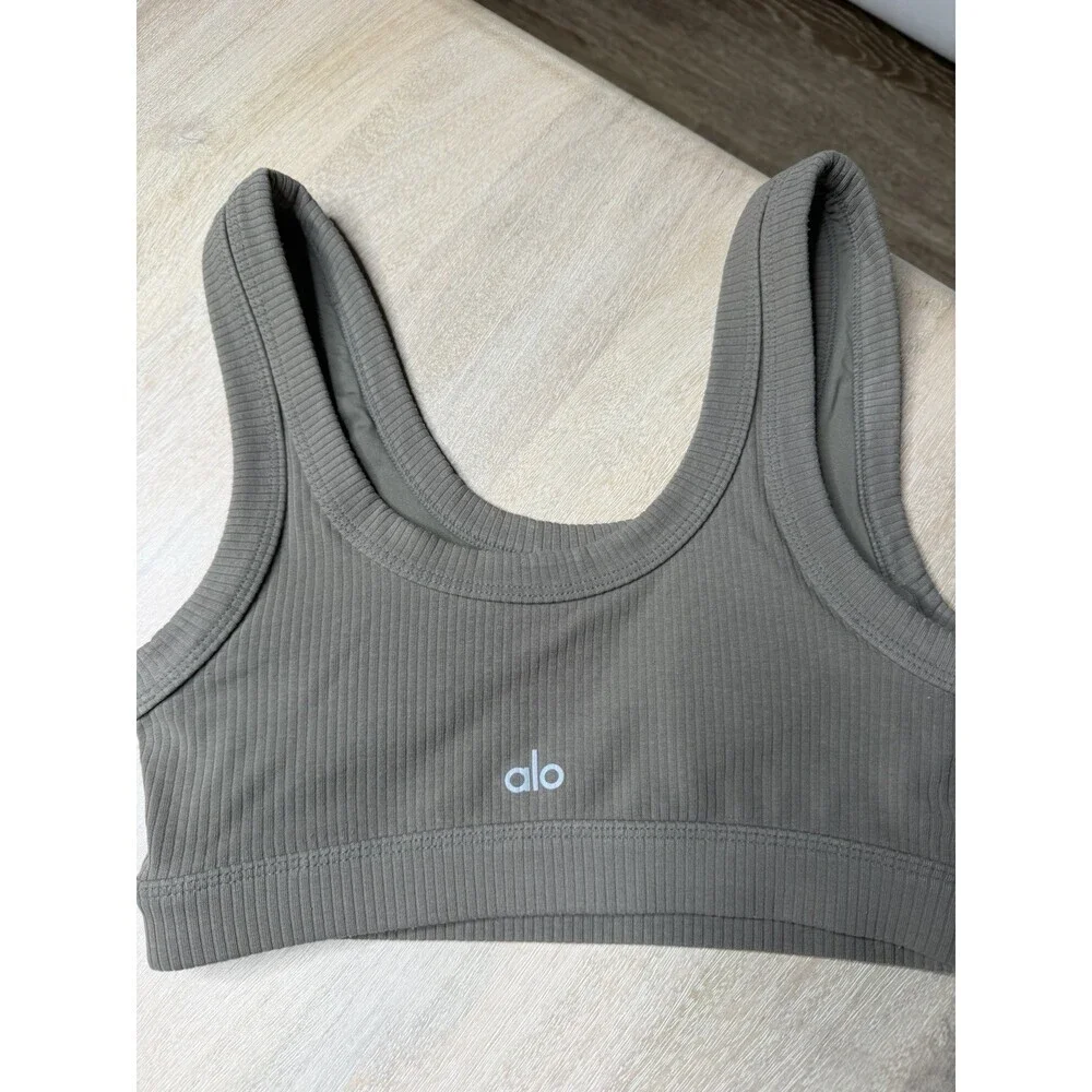 Alo Yoga SET Airlift Full Length Leggings AND Wellness Ribbed Bra in Gravel XS